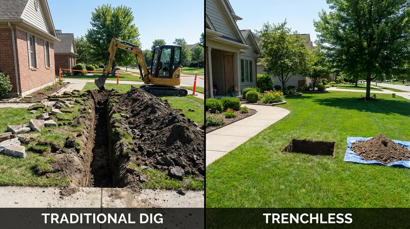 Trenchless sewer repair with minimal yard damage versus traditional excavation in Lincoln Park, NJ